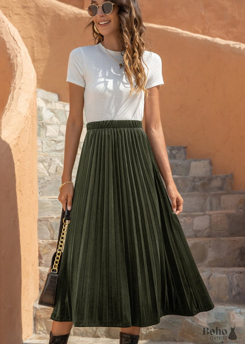 Boho Velvet Pleated Skirt Darla